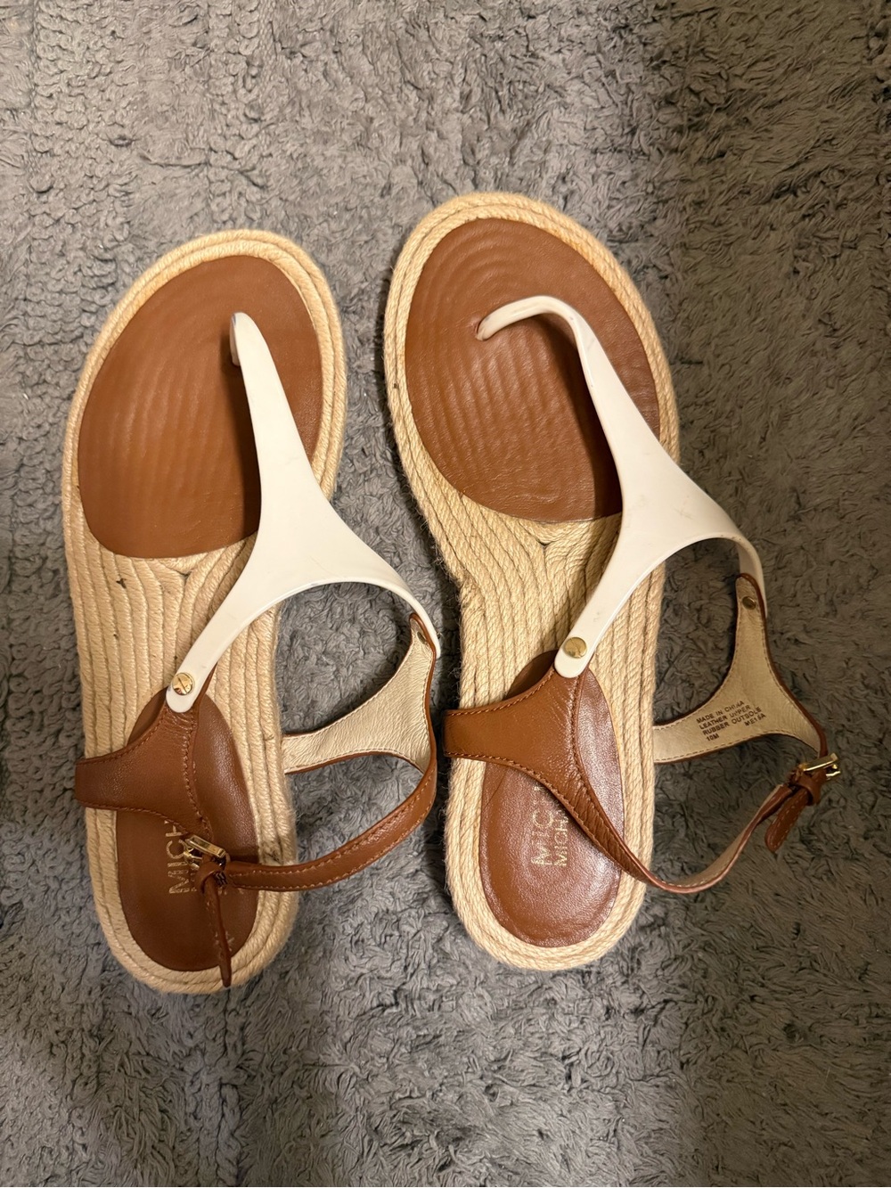 Michael Kors Brown and White Espadrille Thong Sandals
